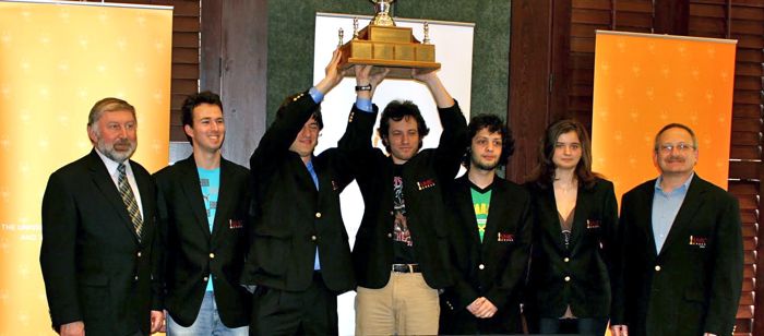 UMBC will field the same team that won the 2010 Final Four of College Chess seen in this photo from their 2010 win.